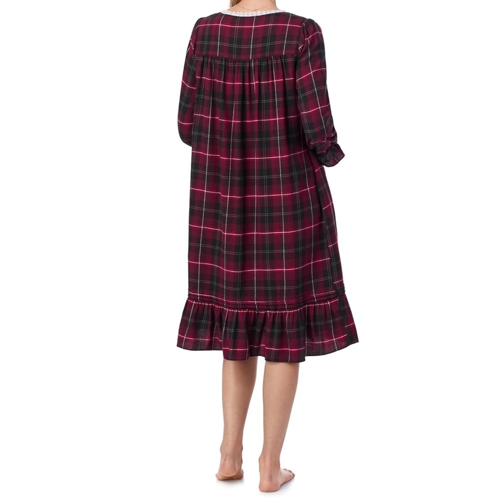 NWT Eileen West Nightgown Womens L Red Black Plaid Lace Trim Cotton Blend NWT L - Picture 10 of 12